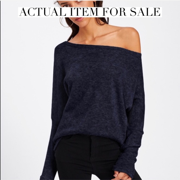 LAST FEW✨ off the shoulder sweater navy blue - Picture 2 of 3